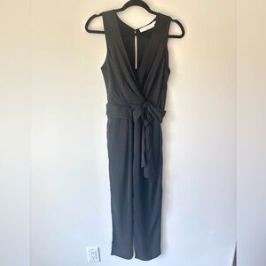ASTR The Label Black Sleeveless Jumpsuit V Neck Tie Waist Wedding Formal Chic